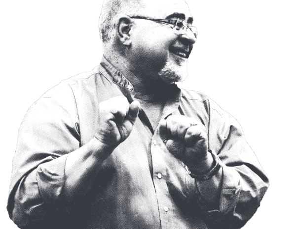 Black and white portrait of Michael Benedikt dancing