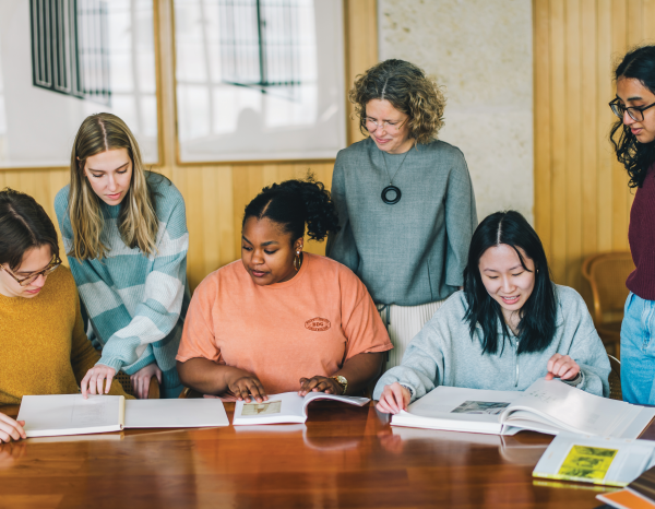 Dean Heather Woofter alongside five students at the School of Architecture