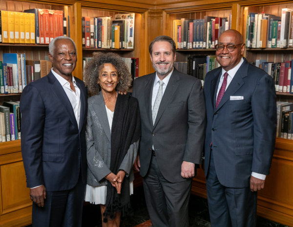 Left to right: Anthony “Tony” Chase, Dina Al-Sowayel, UT President Jim Davis and Harris County Commissioner Rodney Ellis.