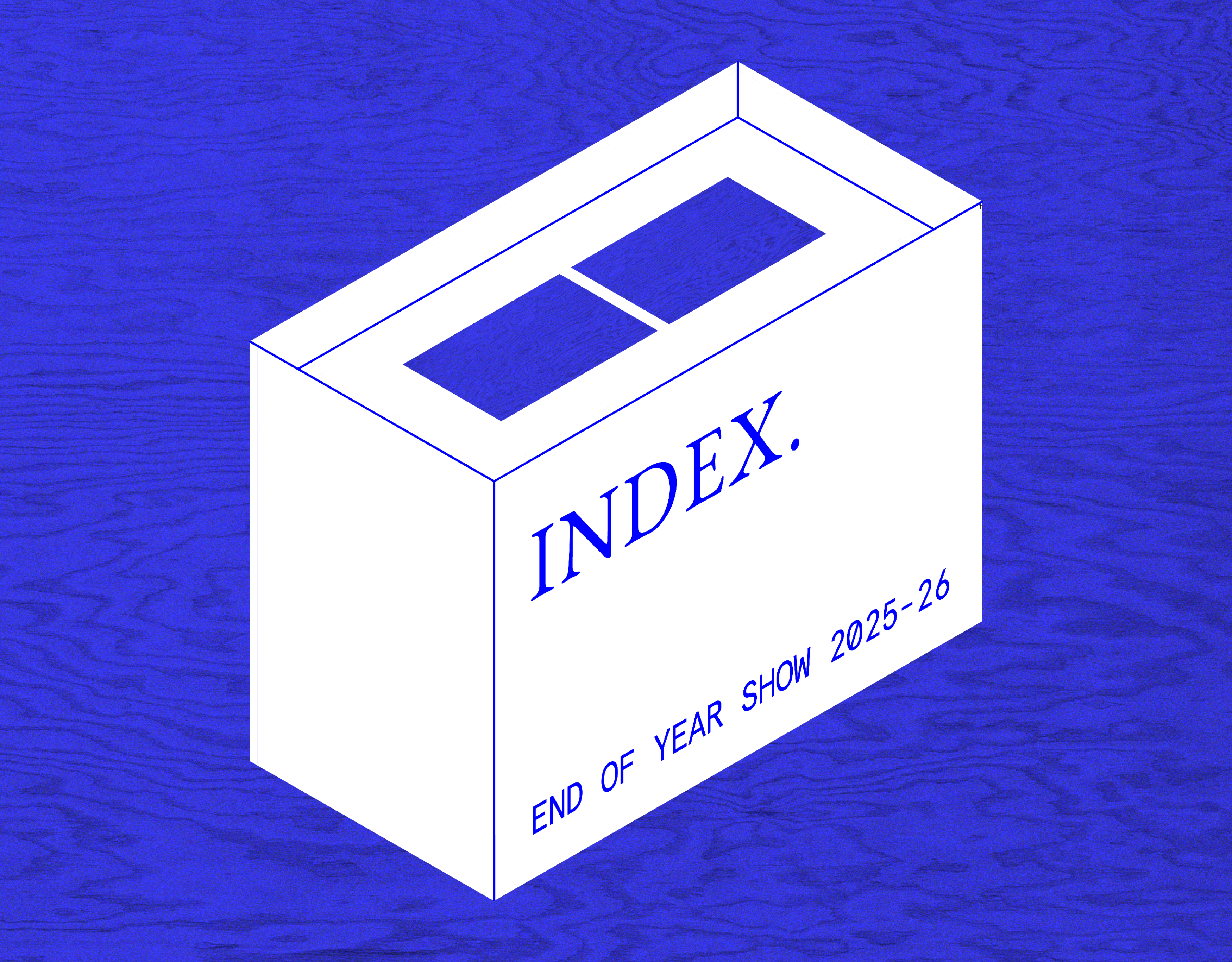 A white box with a blue background and blue text reading "INDEX."