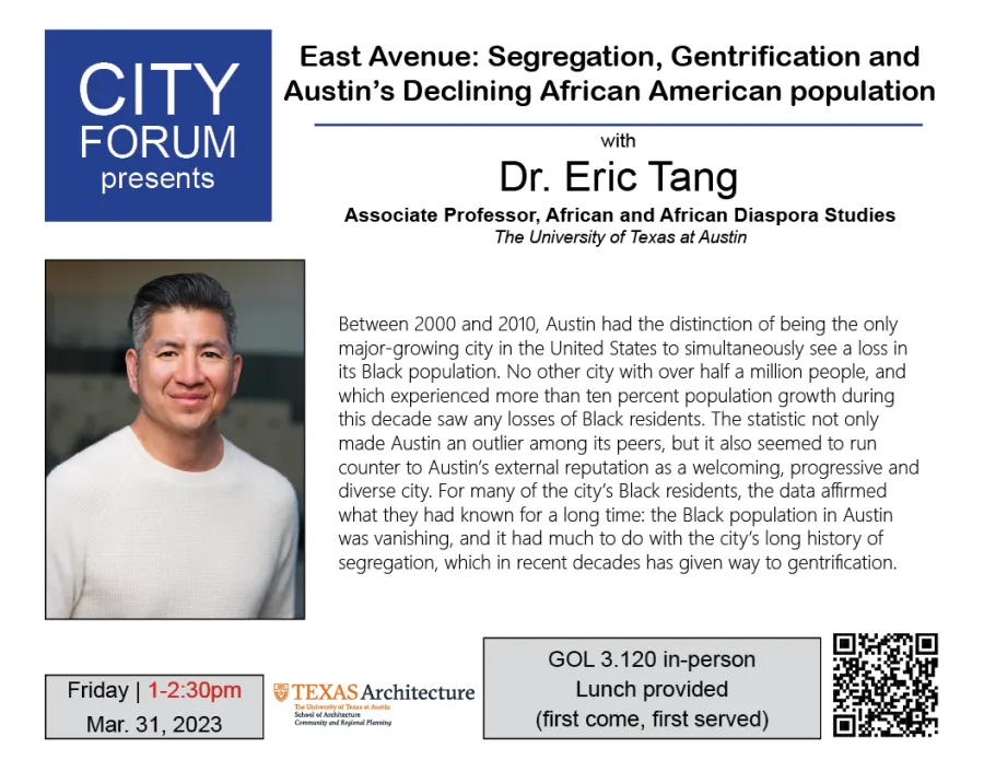 City Forum Poster for Dr. Eric Tang