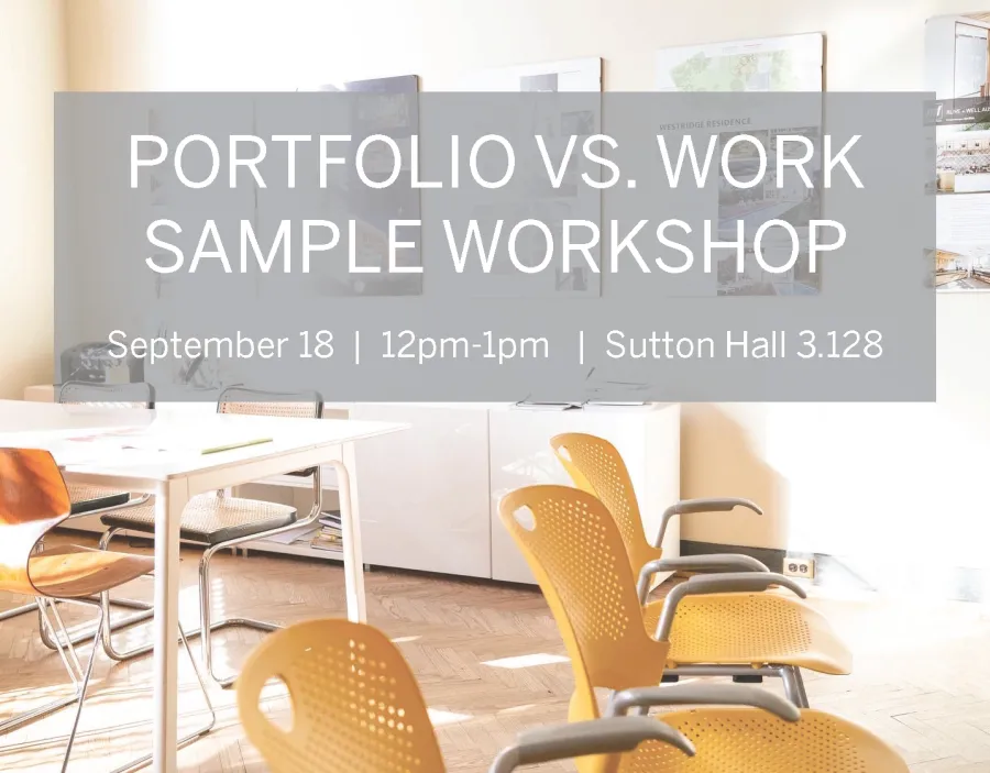 Graphic that reads "Portfolio vs. Work Sample Workshop"