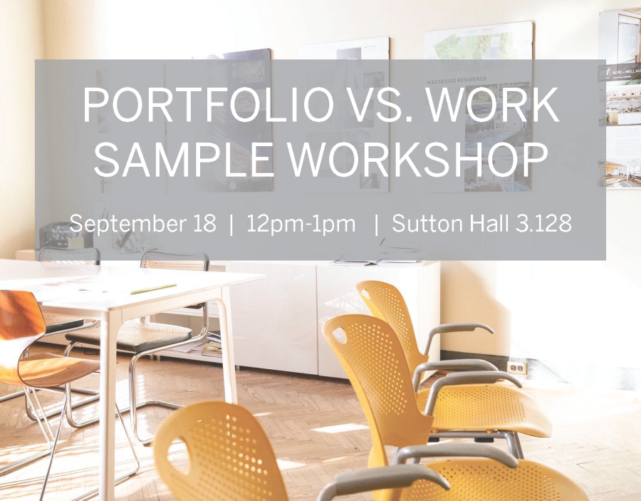 Graphic that reads "Portfolio vs. Work Sample Workshop"