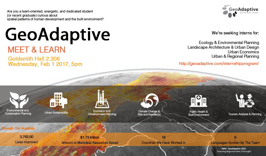 GeoAdaptive Meet & Learn - Wednesday, February 1 at 5pm - Goldsmith Hall 2.308