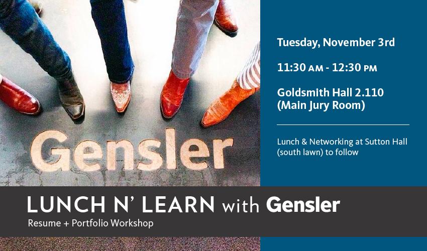 Gensler Portfolio/Resume Workshop & Reception - Tuesday, November 3 - Main Jury Room