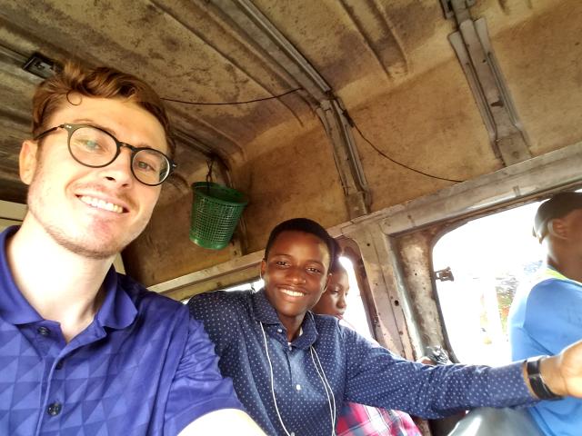 Student in a vehicle in Africa