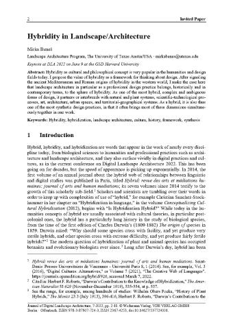 First page of Benes' essay Hybridity in Landscape Architecture