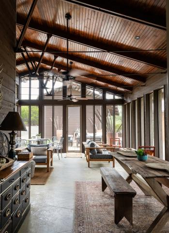 Home living room with floor to ceiling windows