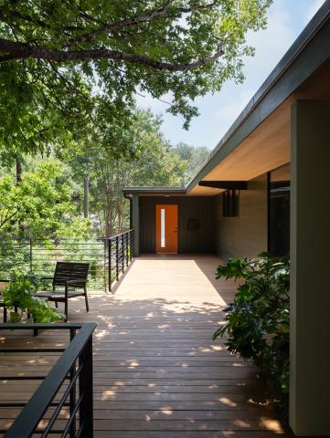 Exterior entry corridor of Bullock building