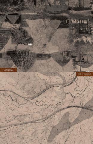 Converge booklet cover page with sepia toned maps