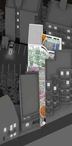 European Language Center. Chalkida, Greece. Aerial oblique showing existing building renovation prposal.